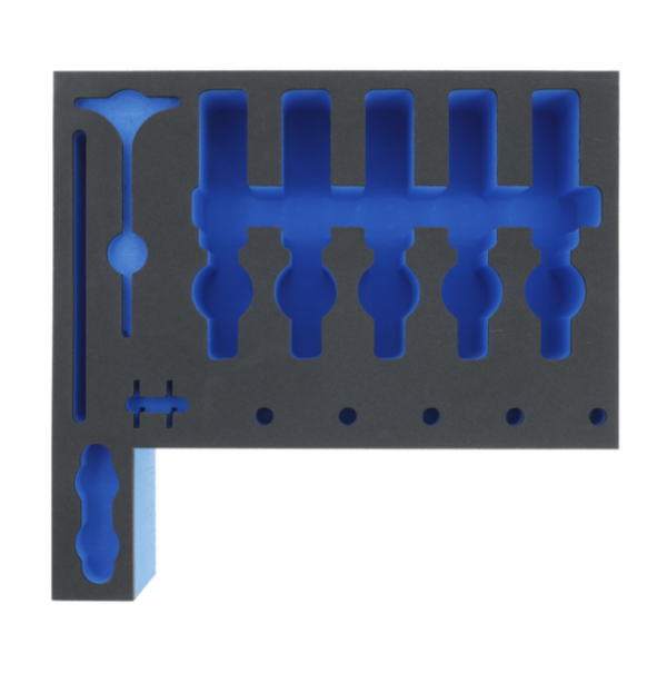 Schaumstoffeinlage, blau-schwarz für 5 Lackierpistolen, inkl. Deckeleinlage
