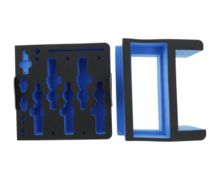 Schaumstoffeinlage, blau-schwarz für 5 Lackierpistolen, ohne Deckeleinlage